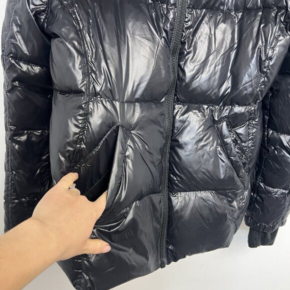 S13 Womens Kylie Down Puffer Jacket with Faux Fur Detachable Hood Sz L Black NWT - Picture 7 of 12